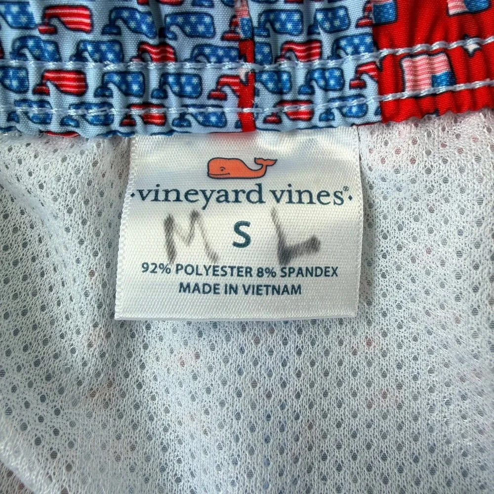Vineyard Vines Boys S Patriotic Patchwork Swim Trunks Whale Flag Flawed 6